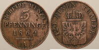 Deutschland 3 Pfenning 1862 A Preussen ss- 4,00 EUR  + 7,90 EUR frais d'envoi
