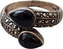 Deutschland Vintage 925 Sterling Silver Snake Bypass Ring Black Onyx Marcasite Size EU 60 -