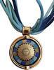 Österreich Vintage Michaela Frey / Freywille Enamel Sun Pendant Necklace Gold Plated -