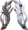 Deutdchland Vintage 925 Sterling Silver Art Nouveau Carnelian Brooch Pin 5.27g Leaf Design -