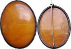 Deutschland Vintage Baltic Amber Silver Brooch Pin Oval Honey Amber Large 13.2g Mid-Century -