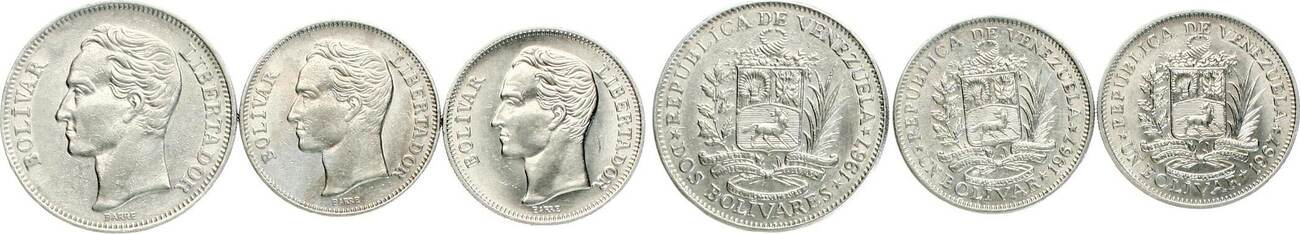 Venezuela Bolivares 1967 Republik, Simon Bolivar, Lot von 3 Münzen SUP+ ...