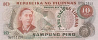Philippines 10 Piso Philippines 10 Piso Banknote 1969 Pick#144b UNC -