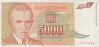 Jugoslavien 5000 Dinara 1993 Yugoslavia 5000 Dinara 1993 KM#128 XF UNC 3,00 EUR  + 10,00 EUR frais d'envoi