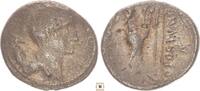 Roman Empire AR denarius C. Postumius, Bust of Diana / Hunting dog running right -