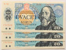 Czechoslovakia 20 korun 3 pcs consecutive serial numbers -