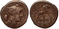Roman Republic denarius M. Marcius, Head of Roma / Biga -