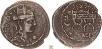 Roman Republic AR denarius M. Plaetorius M.F. Cestianus, Bust of Cybele / Curule chair -