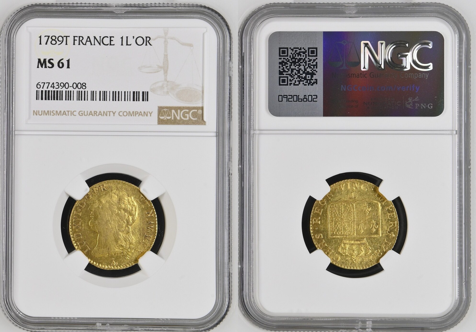 NGC MS64 BN☆フランス 1 リアール - ルイ16世（1789 W） FRANKREICH