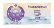 Usbekistan, 5 Sum 1992 I 3,00 EUR prix TTC + 6,00 EUR frais d'envoi