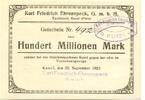 Pfalz 100 Mio. Mark 25.9.1923 Kusel,Karl Friedrich Ehrenspeck G.m.b.H., unz 48,00 EUR  + 9,50 EUR frais d'envoi