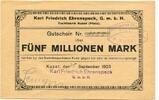 Pfalz 5 Mio. Mark 25.9.1923 Kusel,Karl Friedrich Ehrenspeck G.m.b.H., unz 48,00 EUR  + 9,50 EUR frais d'envoi
