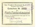 Pfalz 50 T. Mark 25.9.1923 Kusel,Karl Friedrich Ehrenspeck G.m.b.H., unz 48,00 EUR  + 9,50 EUR frais d'envoi