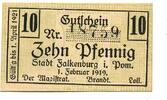 Pommern 10 Pfg. 1.2.1919 Falkenburg,(Zlocieniec), unz 10,00 EUR  + 9,50 EUR frais d'envoi
