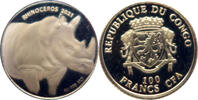 Kongo 100 Francs CFA Smallest Gold classics -Golden Animals -The Rhinoceros-Das Nashorn- -