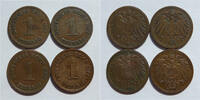 Deutsches Reich 4 x 1 Pfennig Umlaufmünzen des Kaiserreichs -