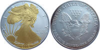 USA 1 Dollar American Eagle / Liberty - 1 Oz Silber - Motiv als Goldapplikation - gilded -