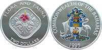 Bahamas 2 Dollars Flora und Fauna - Hibiskus - 1 Oz Silber mit Farbapplikation -