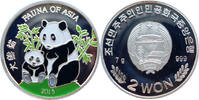 Nordkorea 2 Won Fauna of Asia - Panda - Farbmünze -