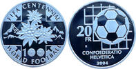 Schweiz 20 Franken 2004 100 Jahre FIFA PP, minimal fleckig 155,00 EUR  + 16,00 EUR frais d'envoi