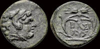 Thracian Kingdom 1/4 unit Thracian Kingdom Lysimachos, as King AE 1/4 unit two lines text in wreath -