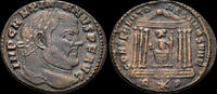 Roman follis Maximianus, second reign, AE follis Roma in hexastyle temple -
