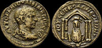 Mesopotamia AE24 Mesopotamia Nisibis Philip I AE24 Tyche seated in tetrastyle temple -