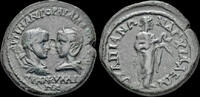 Thrace tetrassarion Thrace Anchialos Gordian III and Tranquillina AE tetrassarion Hygieia -