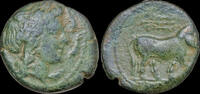 Italy AE17 Italy Campania Neapolis AE17 bull to right -