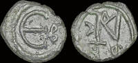 Byzantine pentanummium Justin II AE pentanummium large € -