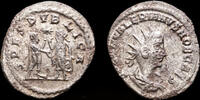 Roman antoninianus Saloninus, as Caesar, silvered antoninianus Saloninus standing right -
