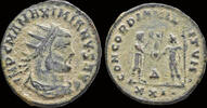 Roman radiate Maximianus Herculius AE antoninianus emperor accepting Victory on globe -