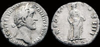 Roman denarius Antoninus Pius AR denarius Tranquilitas standing right -