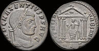 Roman follis Maxentius AE follis Roma in hexastyle temple -