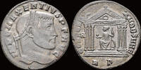 Roman follis Maxentius AE follis Roma in hexastyle temple -