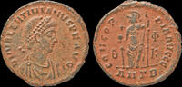 Roman AE follis Valentinian II AE follis Roma seated on throne -