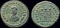 Roman follis Licinius II, as Caesar AE follis camp gate -