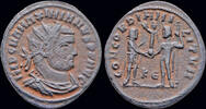 Roman radiate Maximianus Herculius AE radiate emperor receiving Victory on globe -
