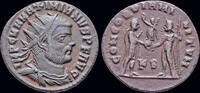 Roman radiatus Maximianus Herculius AE radiatus Jupiter presents Victory on globe -