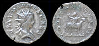 Roman antoninianus Valerian II AR antoninianus Jupiter sitting on Amalthea -