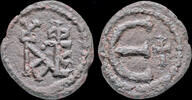 Byzantine pentanummium Justin II AE pentanummium large € -