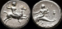 Calabria stater Calabria Tarentum AR stater Phalanthos holding distaff and kantharos -