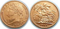 GREAT BRITAIN SOVEREIGN GEORGE IV; LAUREATE HEAD FULL SOVEREIGN; VERY RARE - MARSH R3; -