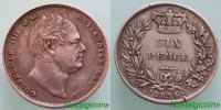 GREAT BRITAIN WILLIAM IV  SIXPENCE 1834 SS(Rf,Sp)/VF(Scr,marks,edge nicks)