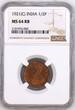 British India 1921 (C) 1/2 Pice NGC Graded MS-64 BN