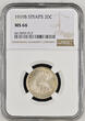 20 Cents 1919 Straits Settlements (B)  BUNC NGC Graded MS 66
