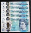 UK (Great Britain) 5 Pounds 2016 England POLYMER 5 X  MATCHING Serial 363720 UNC SPL