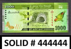 1000 Rupees Sri Lanka SOLID Serial 444444 Pick-127c CRISP UNC -