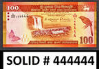 100 Rupees Sri Lanka SOLID Serial 444444 Pick-125d UNC -