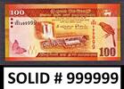 100 Rupees Sri Lanka SOLID Serial 999999 Pick-125d UNC -
